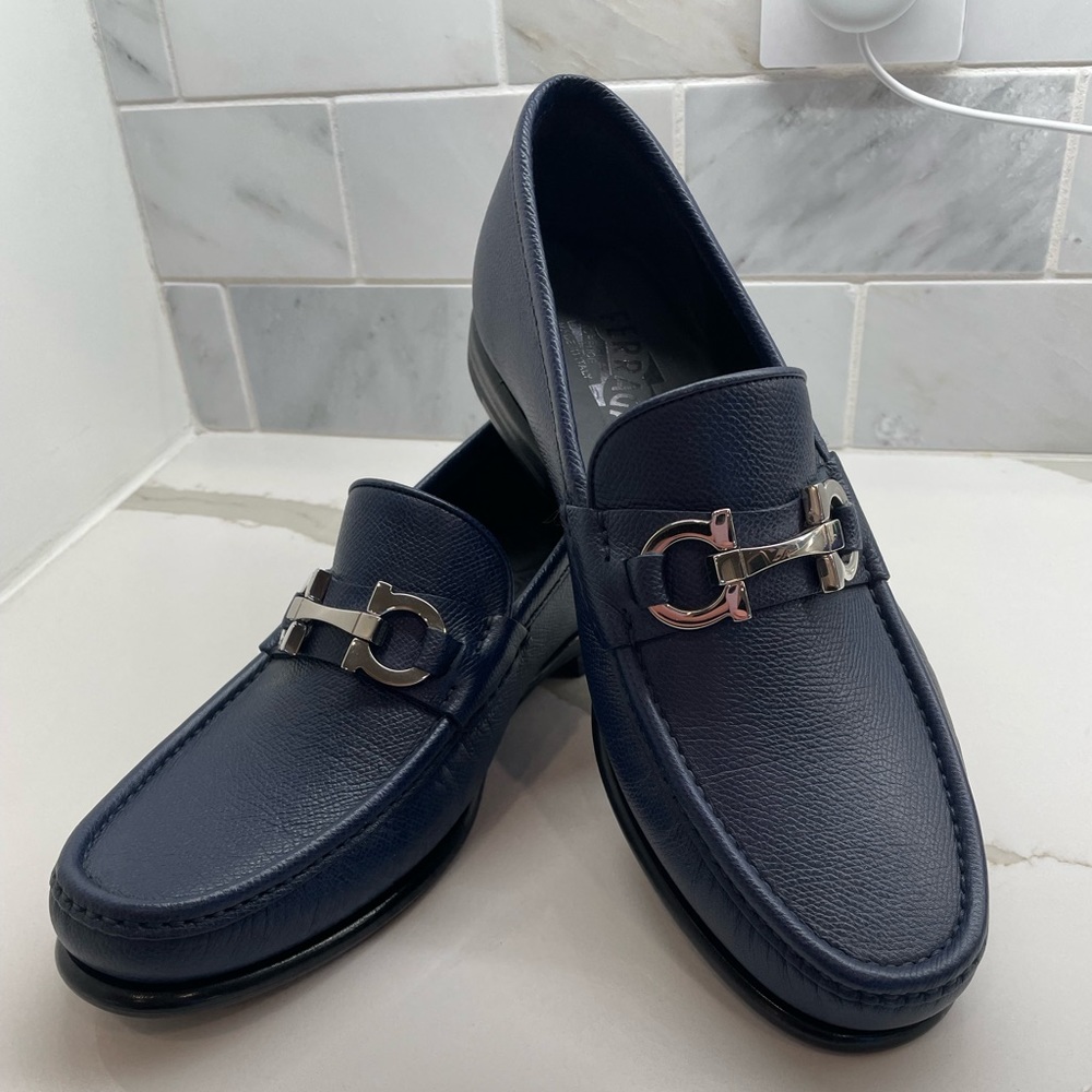 Salvatore Ferragamo with Gancini Ornament Blue Size 7 EE